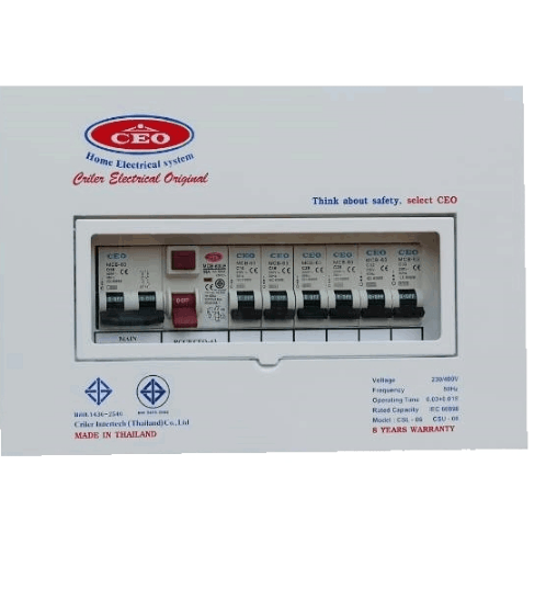 CEO เครื่องตัดไฟฟ้าอัตโนมัติ 6 ช่อง 63A กันดูด