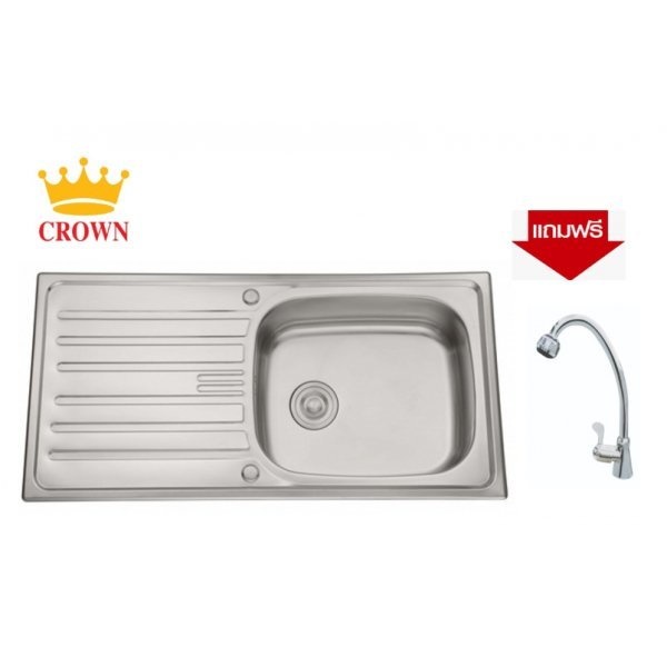 CROWN อ่างล้างจาน 1 หลุมมีที่พัก ขนาด 100x50x17 ซม. D10050P