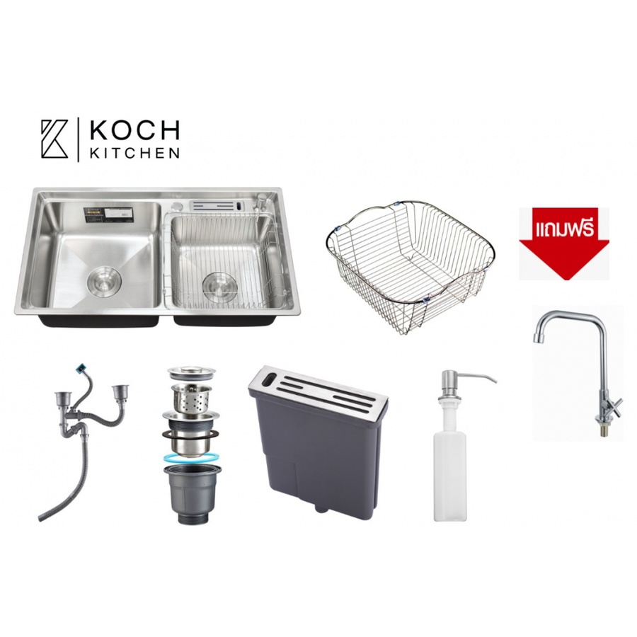 Koch Kitchen อ่างล้างจานสเตนเลส304 2หลุม 78x43x22ซม. HALLOW-2