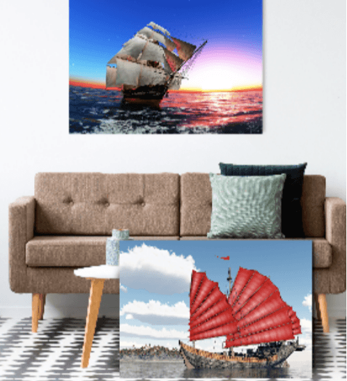NICE รูปภาพพิมพ์ผ้าใบ Fengshui ขนาด 70x50 ซม. (ก.xส.) (เรือใบสีแดง) C7050-9