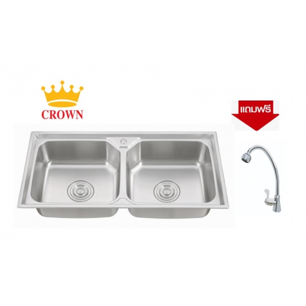 CROWN อ่างล้างจาน 2 หลุมไม่มีที่พัก ขนาด 100x48x22 ซม. WO10048