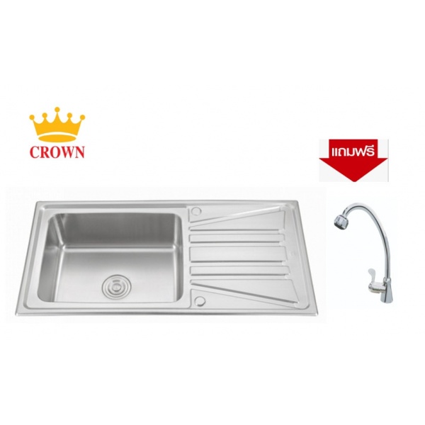 CROWN อ่างล้างจาน 1 หลุมมีที่พัก ขนาด 100x50x22 ซม. WLA10050D