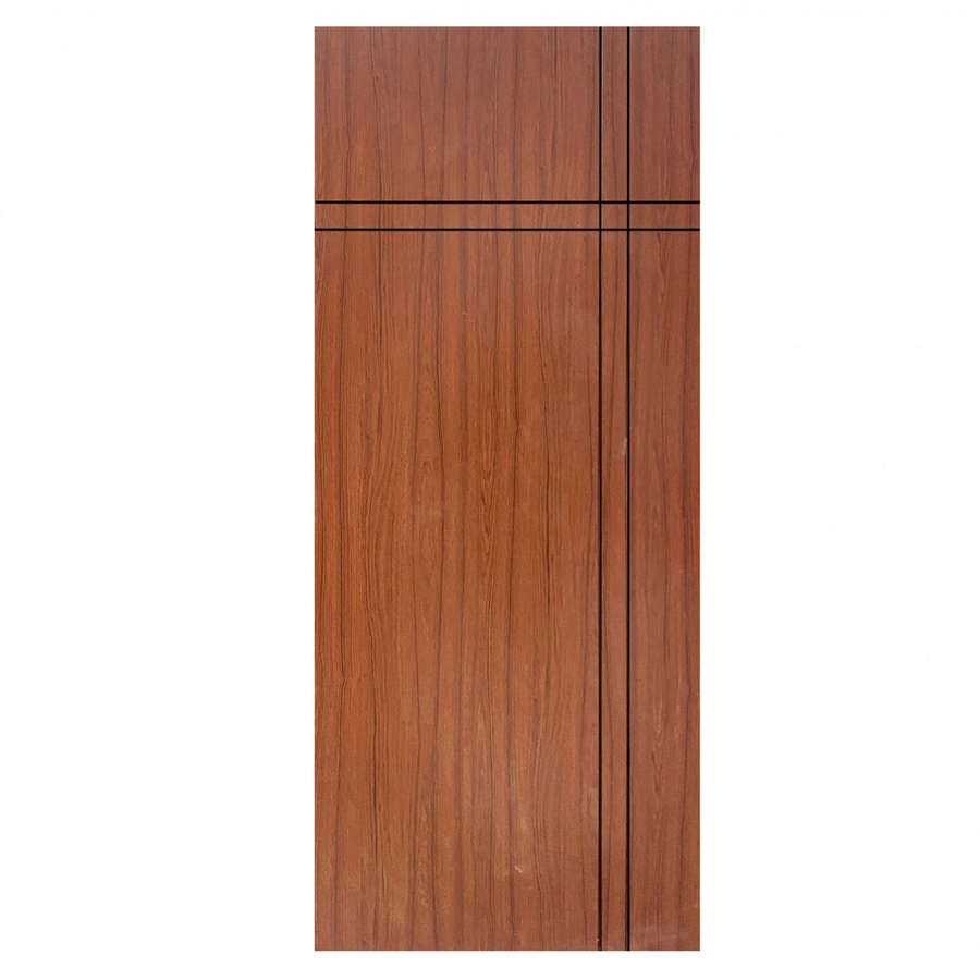 WELLINGTAN ประตู WPC บานทึบเซาะร่องดำ ขนาด 80x200ซม. สีไม้สัก (ไม่เจาะ) WPC-04