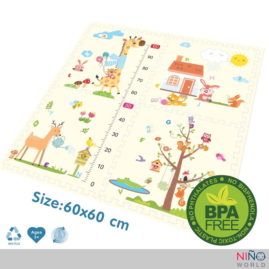 NINO WORLD ชุดแผ่นปูพื้นจิ๊กซอว์ (4 แผ่น) ขนาด 60x60x1.2 cm. รูปสัตว์ 4TLX006