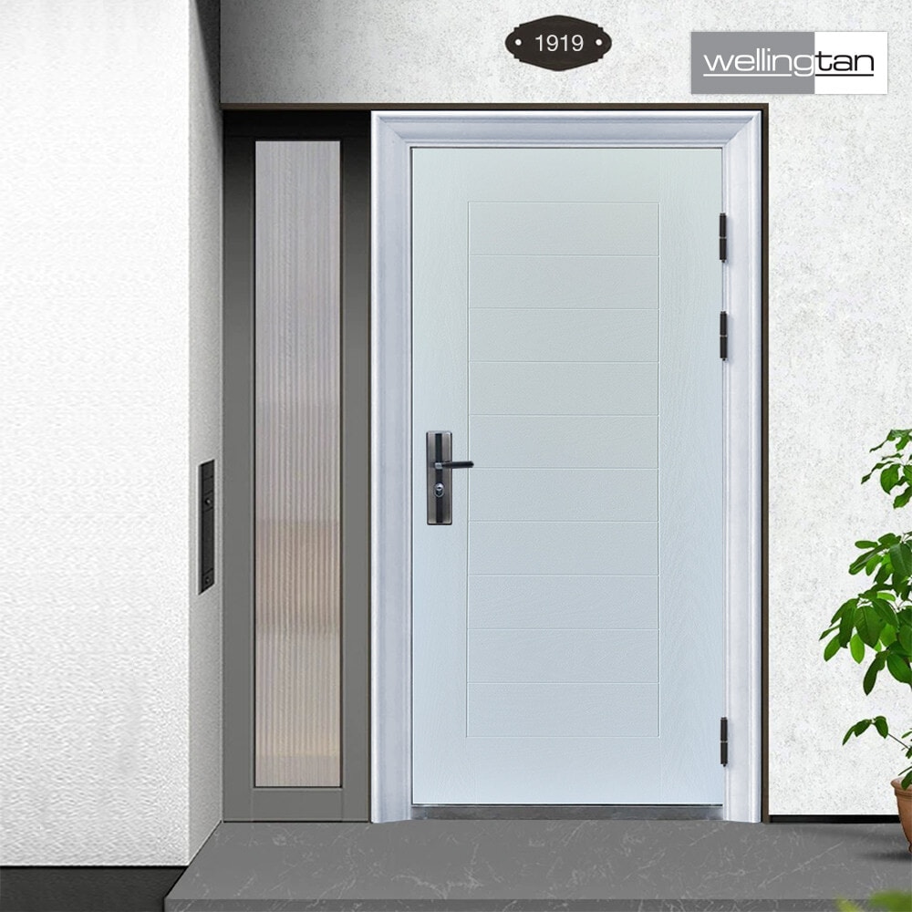 WELLINGTAN ประตูไฟเบอร์กลาส รุ่น P00-K06 80x200ซม. สีขาวลายโอ๊ค