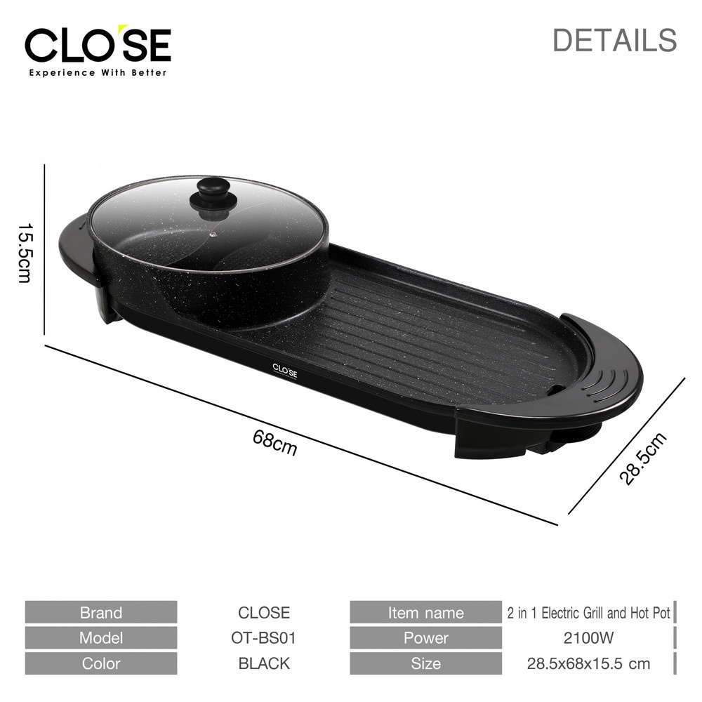 CLOSE เตาปิ้งย่างพร้อมหม้อชาบู 2in1 2100 วัตต์ รุ่น OT-BS01  สีดำ