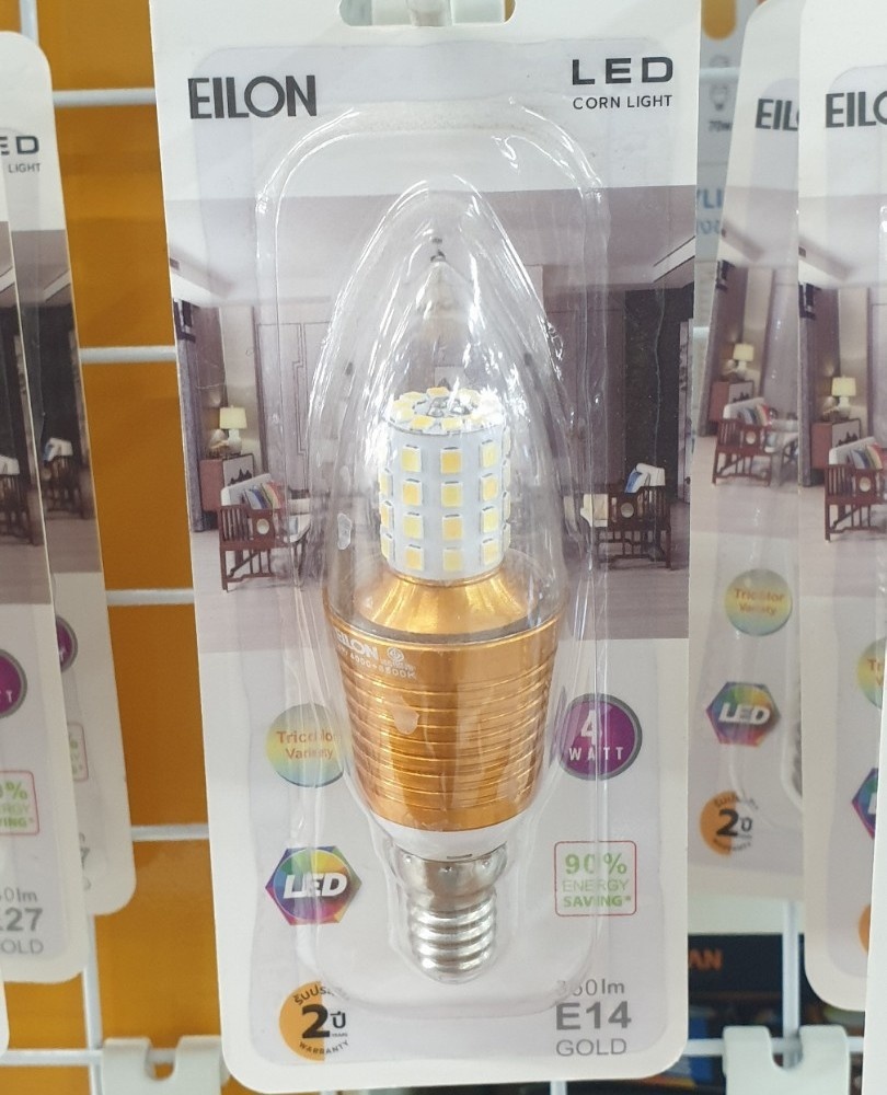 EILON หลอดไฟ LED 4W ปรับได้ 3 แสง ขั้ว E14 Gold ทรงจำปา