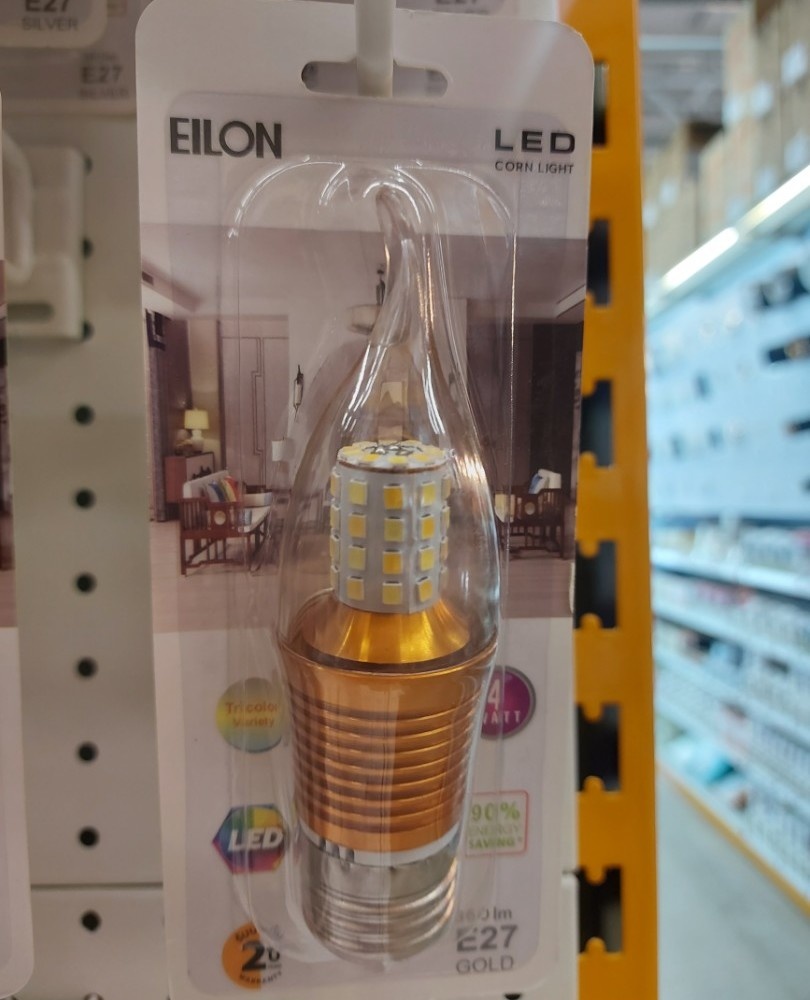 EILON หลอดไฟ LED 4W ปรับได้ 3 แสง ขั้ว E27 Gold ทรงเปลวเทียน