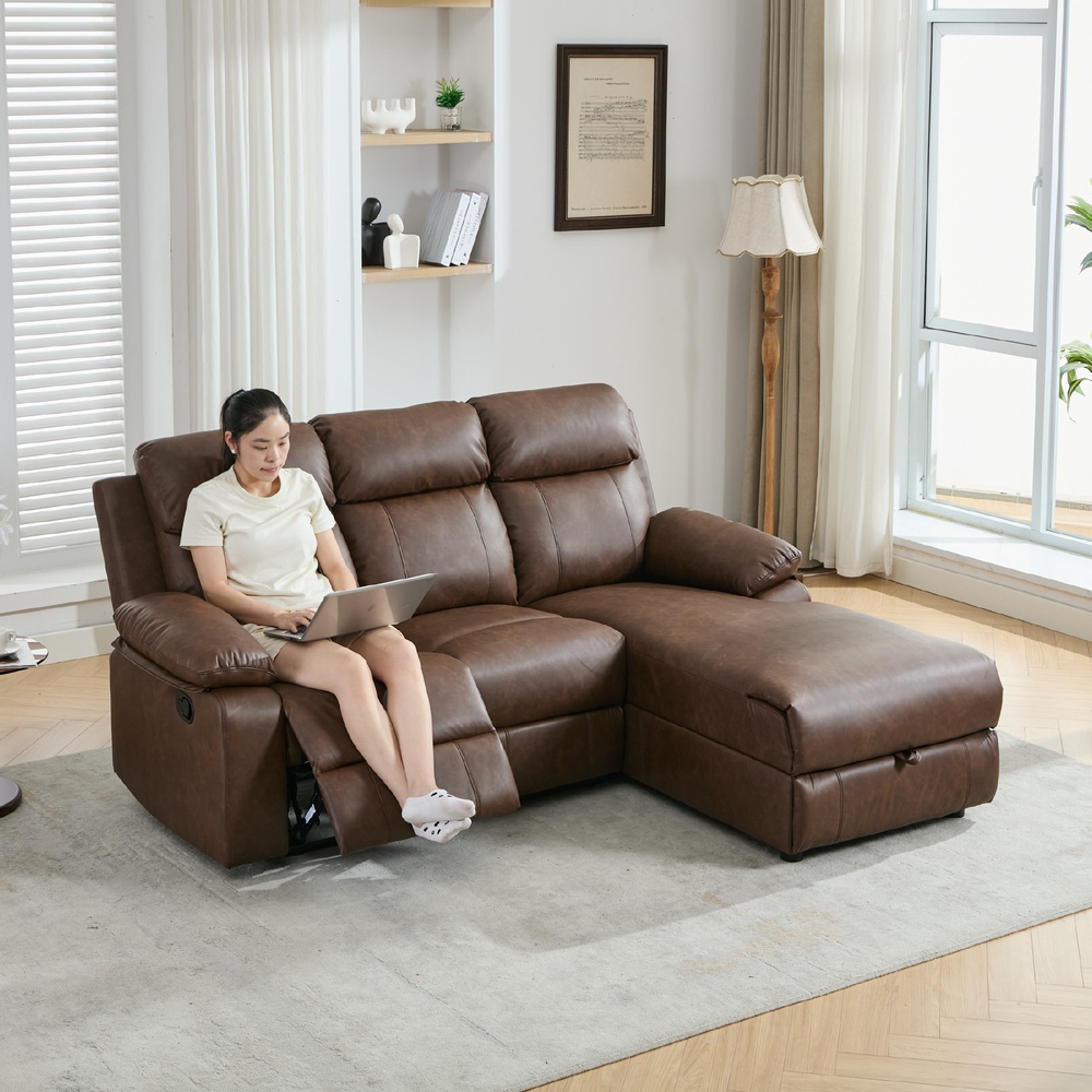 (1/2)PULITO โซฟาหนัง 3 ที่นั่ง รุ่น KONRAD ขนาด 197x168.5x100 ซม. สีน้ำตาล