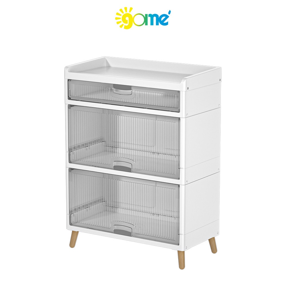 GOME ตู้บานเปิด 3 ชั้น ขาไม้ RMIER 7056-4 ขนาด 58x35x93.5 ซม. สีขาว