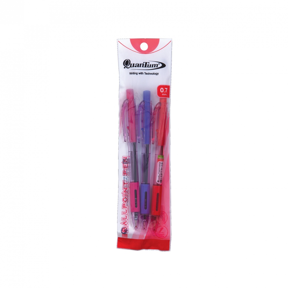 Quantum ปากกาลูกลื่น 0.7 มม. รุ่น 007 HITZ สีน้ำเงิน+สีแดง (3ด้าม/แพ็ค) (1x12)
