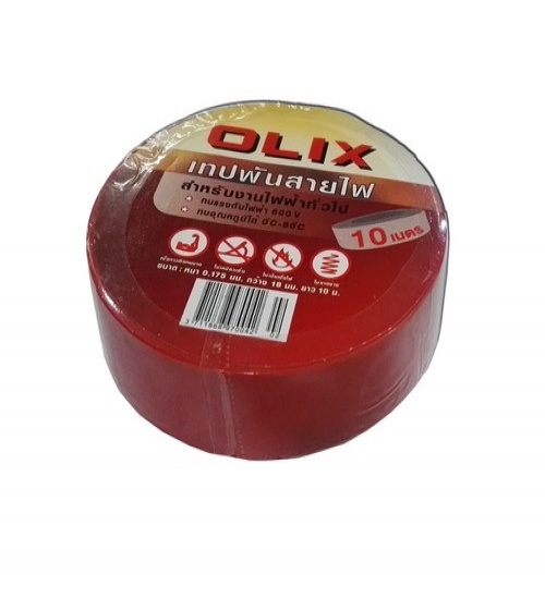 OLIX เทปพันสายไฟ 18มม.x10ม.x0.175มม. รุ่น PIT-10R สีแดง