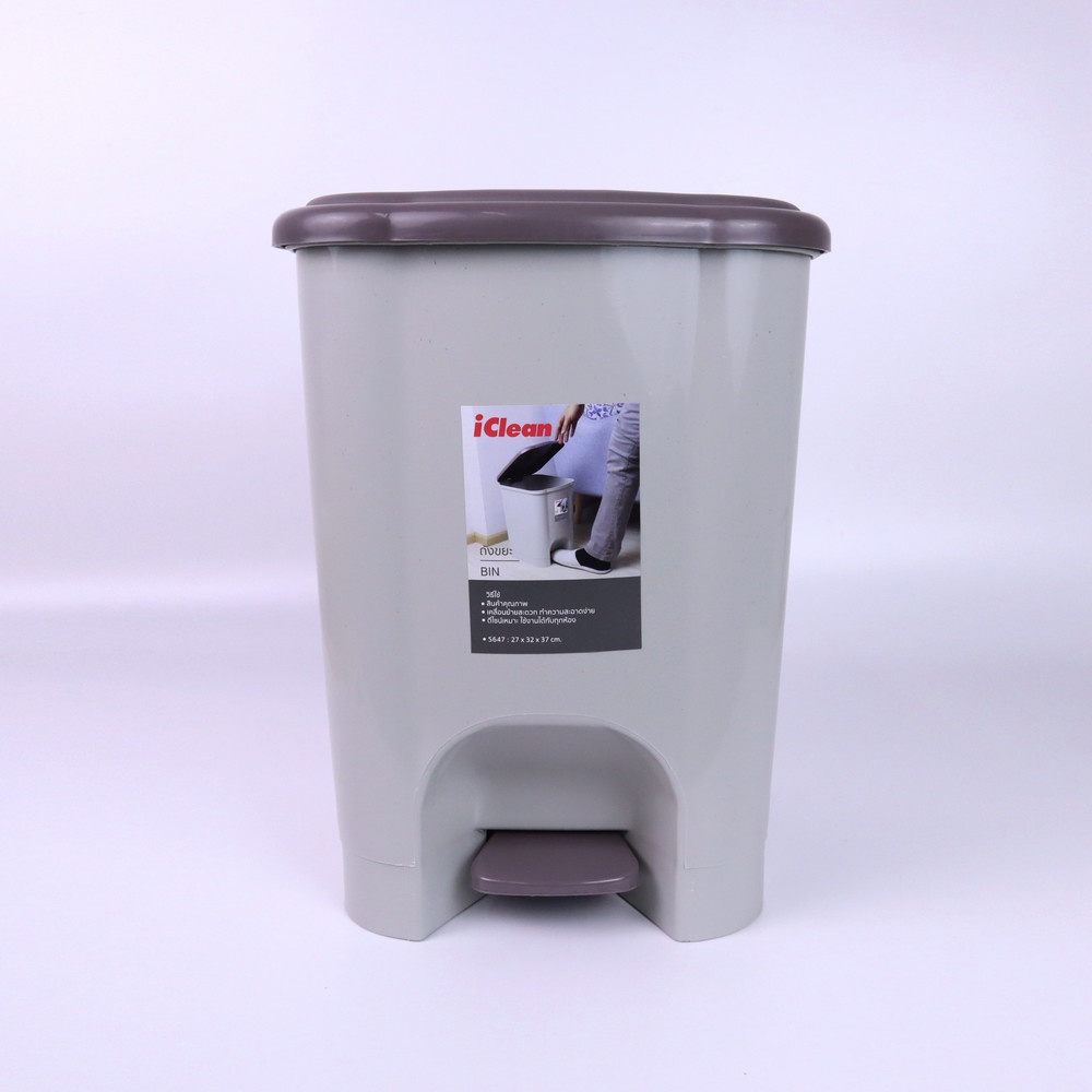 ICLEAN ถังขยะขาเหยียบเหลี่ยม 15 ลิตร ขนาด 28x31x37 ซม. รุ่น 5647 สีเทา