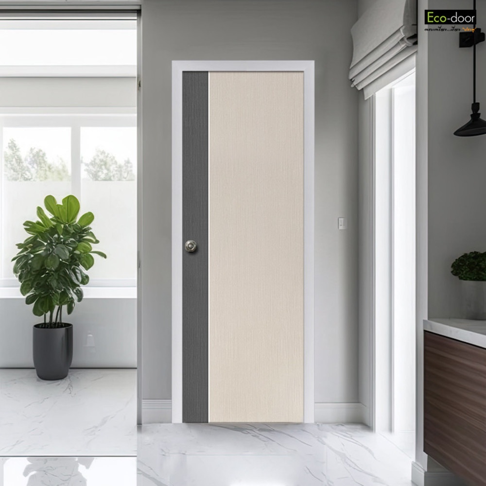 ECO-DOOR ประตู UPVC เอ็กซ์ทรูชั่น รุ่น PD1 ภายใน ขนาด 70x200 ซม. สีเกรย์ไอเวอรี่ (เจาะลูกบิด)