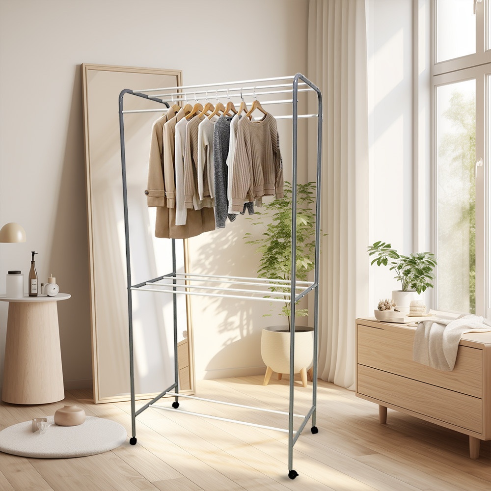 SAKU ราวตากผ้าเหล็กเคลือบ A-STC03 85×45×175ซม. สีเทา/ขาว