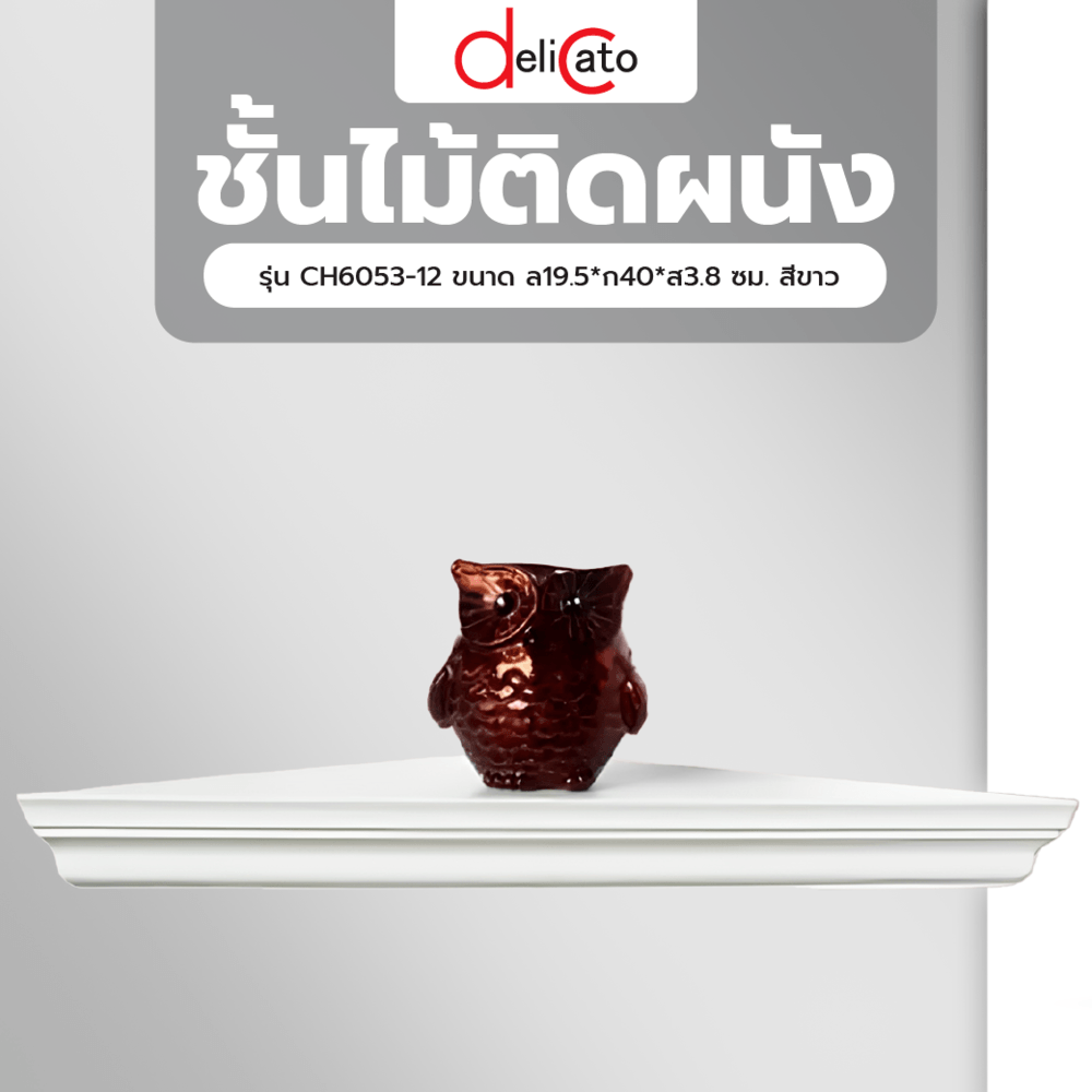 Delicato ชั้นไม้ติดผนัง CH6053-12 ขนาด ล19.5*ก40*ส3.8 ซม. สีขาว