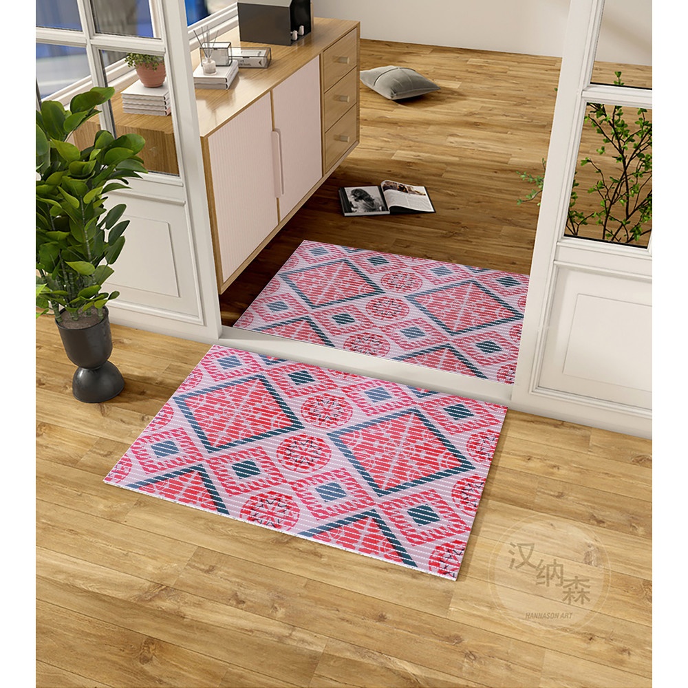 Primo พรมห้องน้ำลูกฟูก ขนาด 45x60 ซม. รุ่น EYW014 ลายกราฟฟิก สีแดง