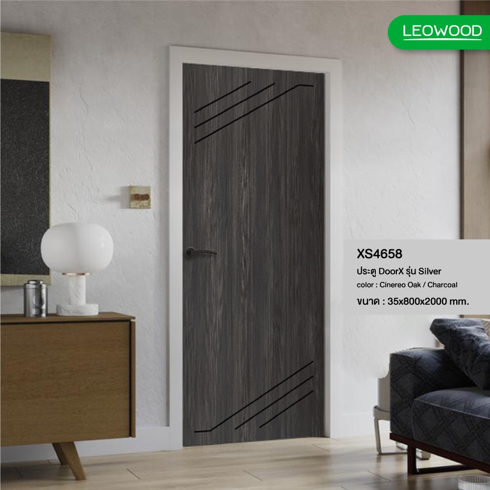 LEOWOOD ประตูไม้เคลือบเมลามีน DoorX Silver ลาย 4 ขนาด 80x200 ซม. สีซิเนริโอโอ๊ค