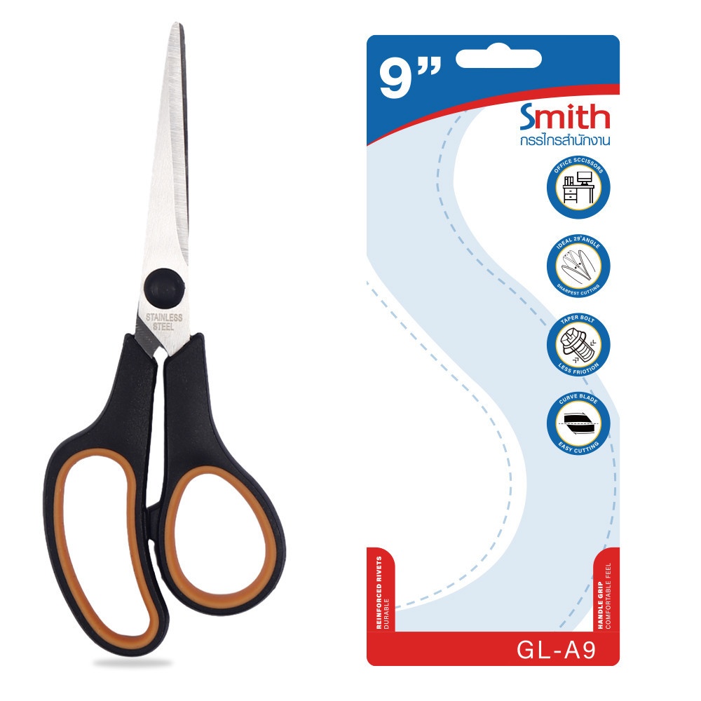 Smith กรรไกร 9 นิ้ว รุ่น Offc-GLA9 ขนาด 0.15x7.5x23 ซม. สีดำ-ส้ม