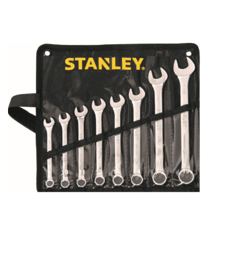 STANLEY ชุดประแจแหวนข้าง ปากตาย 8 ชิ้น -ซองผ้าสีดำ STMT80940-8 สีโครเมี่ยม
