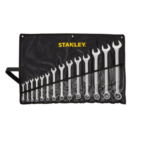 STANLEY ชุดประแจแหวนข้าง ปากตาย 14 ชิ้น -ซองผ้าสีดำ STMT80946-8 สีโครเมี่ยม