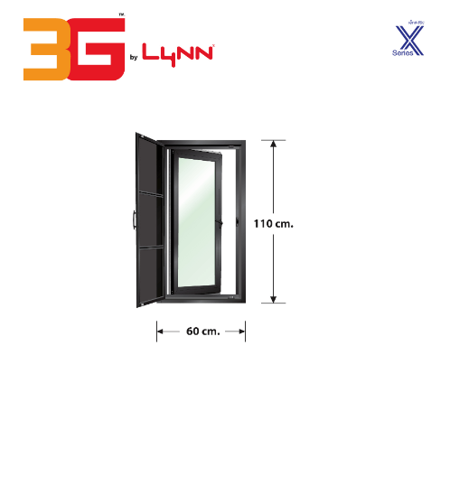 3G (X-Serie) หน้าต่างอะลูมิเนียม บานเปิด 60x110ซม. สีดำ พร้อมมุ้ง