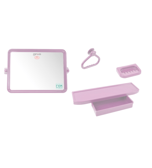 PIXO กระจกชุด4ชิ้น แบบเหลี่ยม MS03 สีชมพู