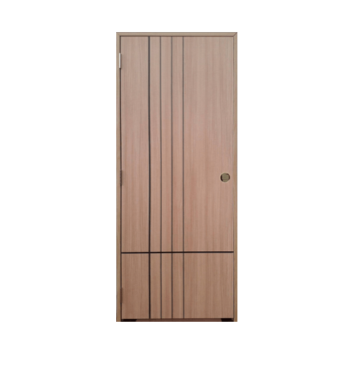 Vanachai ประตูเมลามีน เซาะร่องดำพร้อมวงกบและบานพับ(เปิดซ้าย) ขนาด 80cm.x200cm. Light Teaks เจาะ ME6