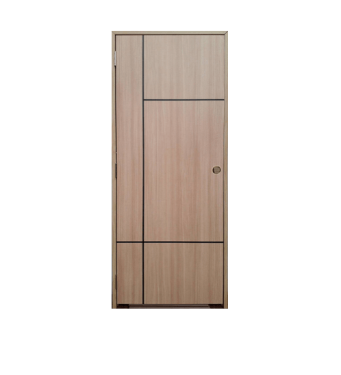 Vanachai ประตูเมลามีน เซาะร่องดำพร้อมวงกบและบานพับ(เปิดซ้าย)ขนาด 80cm.x200cm. Light Teaks เจาะ ME4