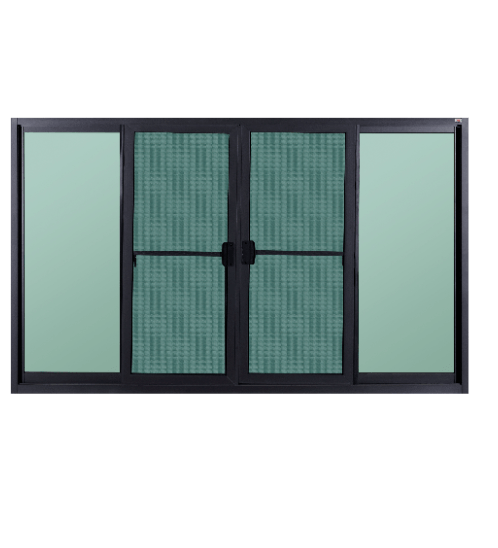 A PLUS SAHARA หน้าต่างอะลูมิเนียม บานเลื่อน FSSF 180x150ซม. สีชา พร้อมมุ้ง