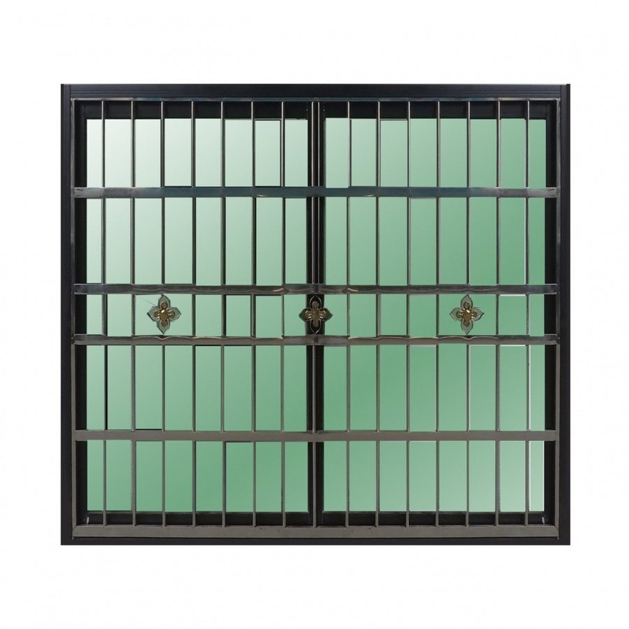 RAKANGTHONG หน้าต่างอลูมิเนียมบานเลื่อน 120x110cm. พร้อมสแตนเลสดัด WINKING SS สีดำ