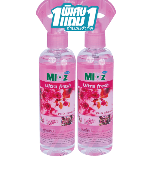 MIXZ สเปรย์ปรับอากาศ แบบน้ำ กลิ่น pink blossom 300 ml.(แพ็คคู่) สีชมพู