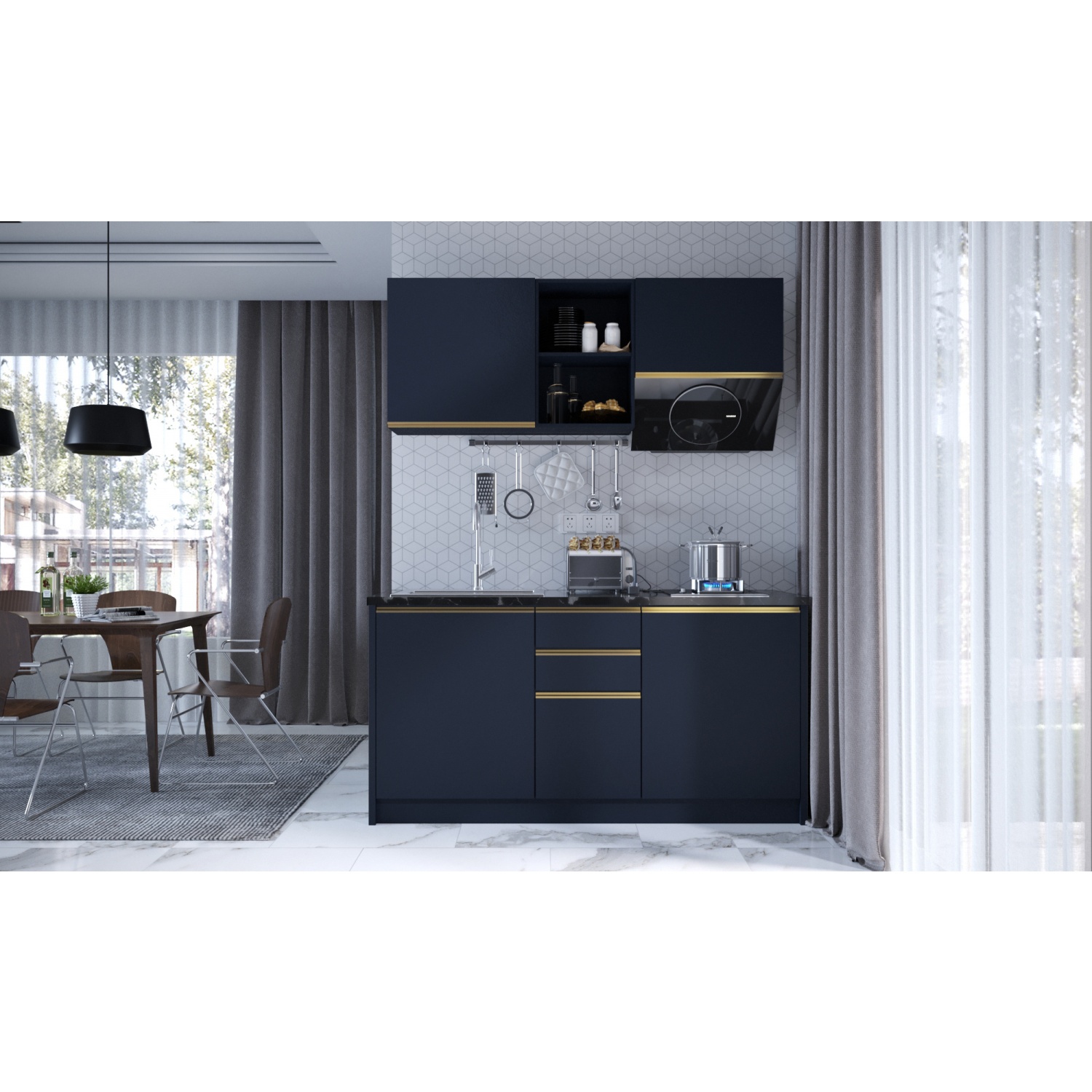MJ KITCHEN ชุดครัวสำเร็จรูป ET-CS01650X-PCB ขนาด 1.65 M. สีแปซิฟิคบลู