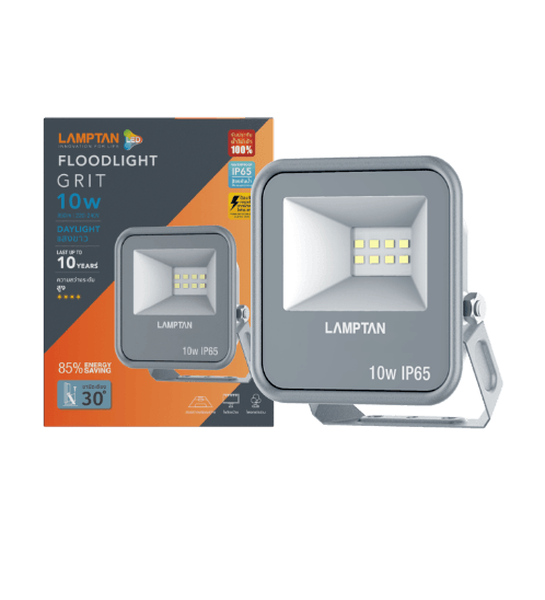 LAMPTAN โคมไฟฟลัดไลท์ LED 10W แสงเดย์ไลท์ รุ่นกริท IP65 GRIT สีเทา