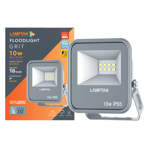 LAMPTAN โคมไฟฟลัดไลท์ LED 10W แสงวอร์มไวท์ รุ่นกริท IP65