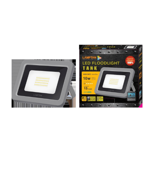 LAMPTAN โคม LED floodlight Tank 10w แสงวอร์มไวท์ LED FLOOD LIGHT สีดำ