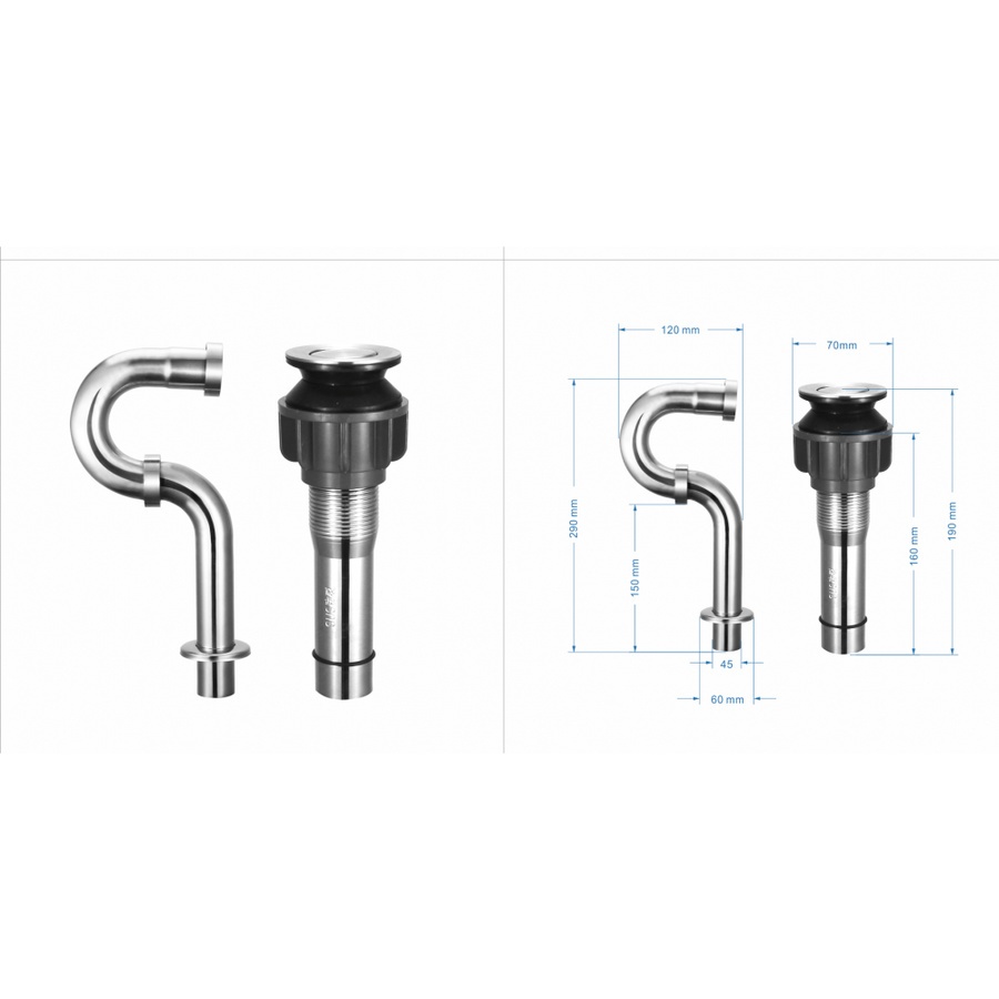 VERNO ชุดท่อน้ำทิ้งสเตนเลส P-trap พร้อมสะดืออ่าง XS101 สีโครเมี่ยม