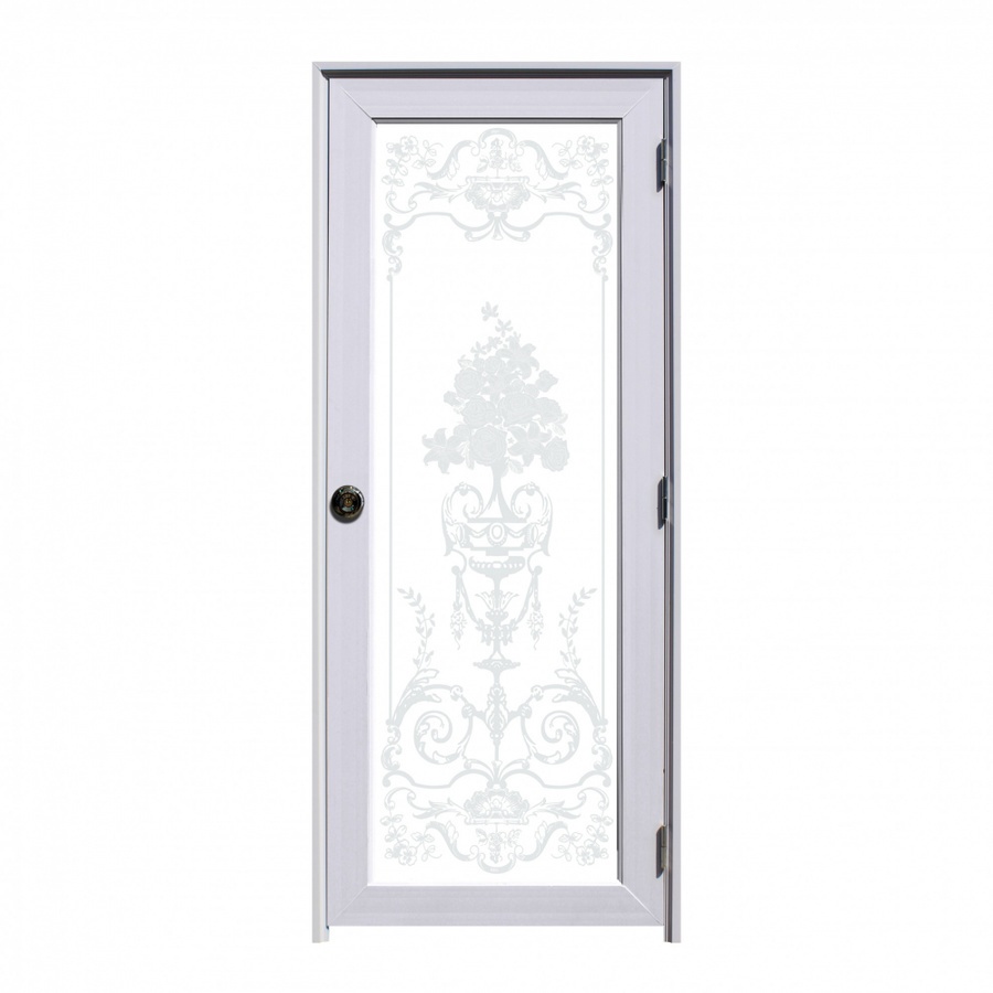 ประตูยูพีวีซีชุดพร้อมวงกบบานพับลูกบิด Flower 80x200cm. สีขาว ECO DOOR