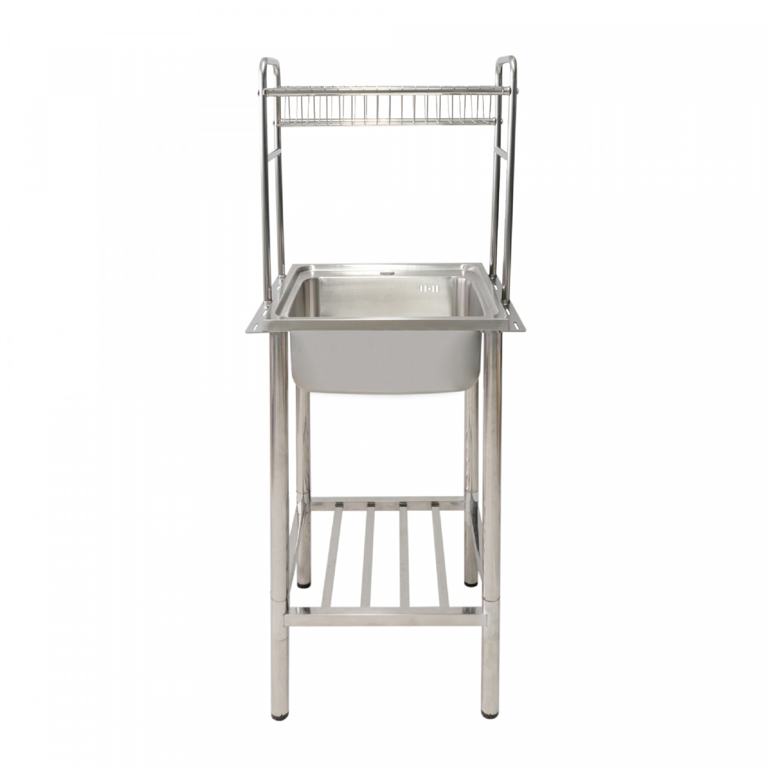 DYNAHOME อ่างล้างจานสแตนเลส 1 หลุม พร้อมชั้นวางอเนกประสงค์ แบบตั้งพื้น รุ่น DH-5050-GB ขนาด50x50x140 ซม. สีสเตนเลส