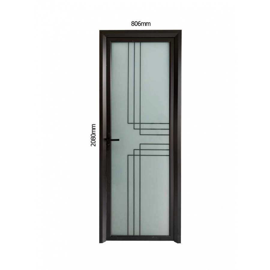 WELLINGTAN ชุดประตูอลูมิเนียม ลายสีดำตัดกลาง 6เส้น (เปิดซ้าย) ขนาด 80.6x208cm. ALD-BK002L สีดำ