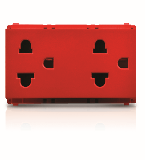 เต้ารับไฟฟ้าคู่ 2 สาย+สายดิน มีม่านนิรภัย แดง Leafstyle duplex 2p+e us-eu socket, red PHILIPS