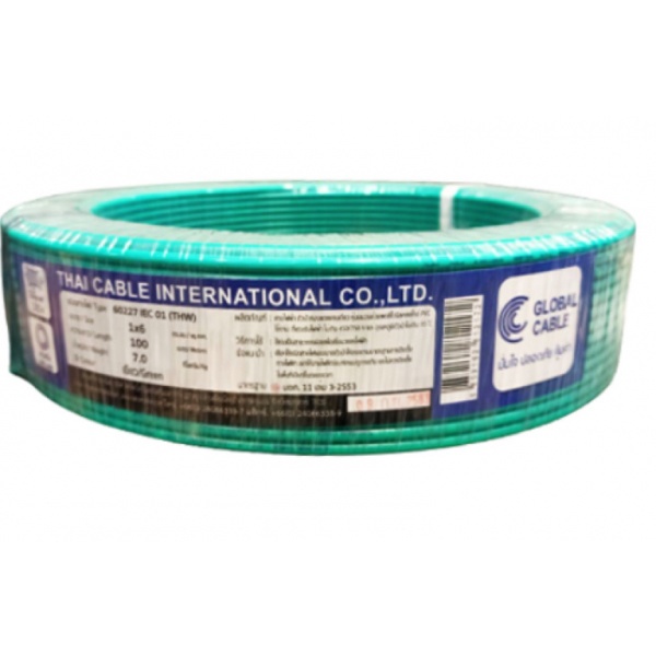 Global Cable สายไฟ THW IEC01 1x6 100เมตร สีเขียว