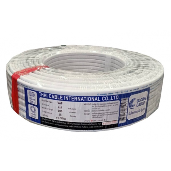 Global Cable สายไฟ VAF 2x4 SQ.MM 100M สีขาว