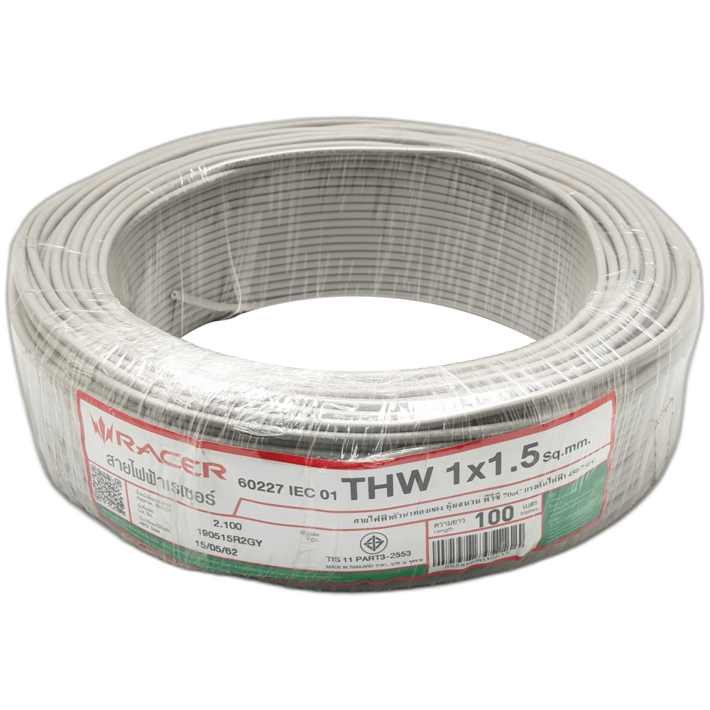 RACER สายไฟ IEC 01 THW 1x1.5 SQ.MM 100M. สีเทา