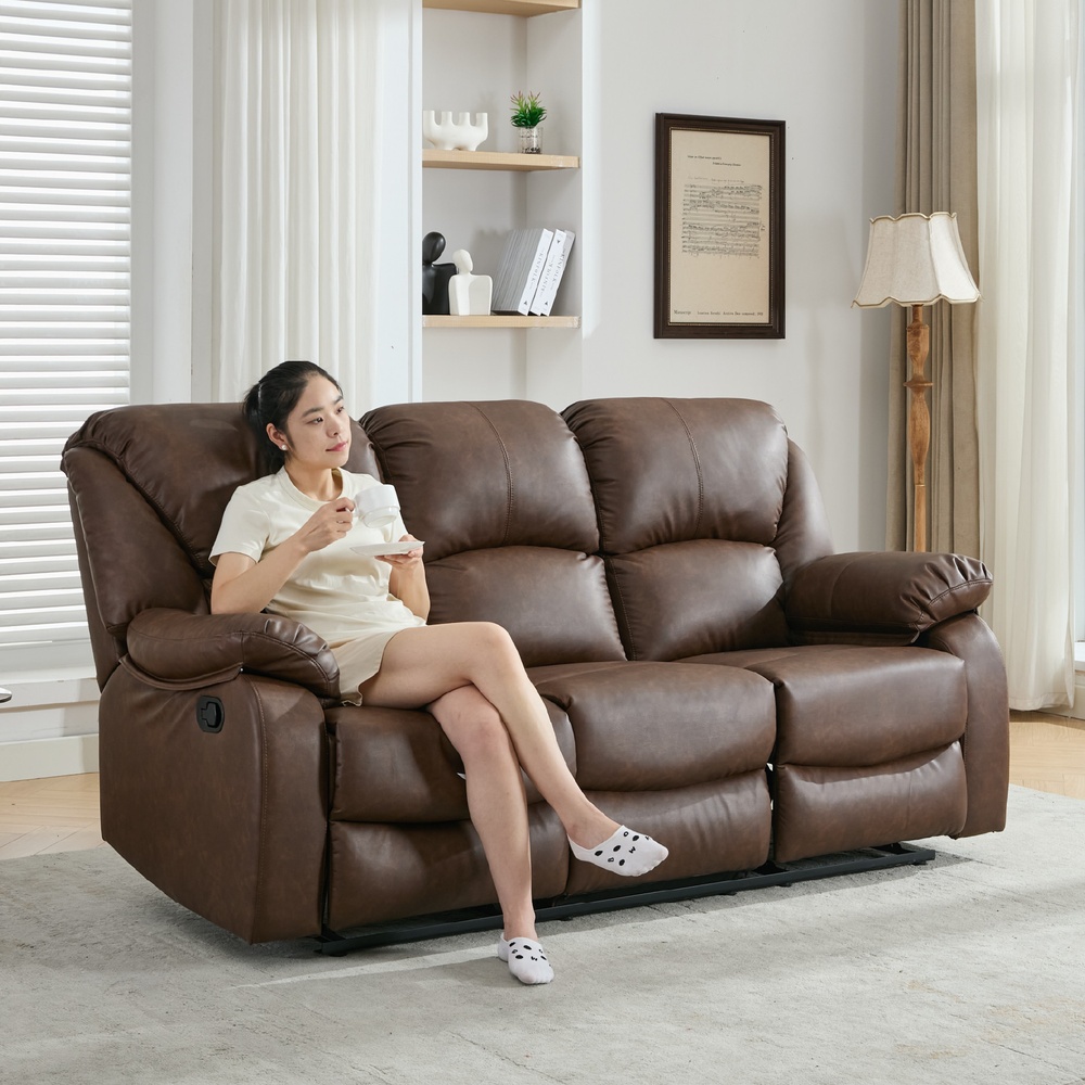 PULITO เก้าอี้พักผ่อนหนังสังเคราะห์ 3 ที่นั่ง รุ่น KASTOR ขนาด 196x97-167x101-78 ซม. สีน้ำตาล