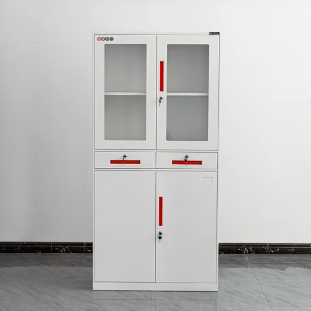SMITH ตู้เก็บเอกสารแบบกระจกและทึบบานเปิด 90x40x185ซม. BDL18 ขาว-แดง