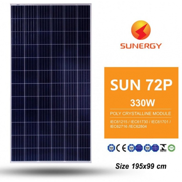 SUNERGY แผงโซล่าร์เซลล์ 330W SUN 72P-35F- POLY CRYSTALLINE MODULE สีน้ำเงิน
