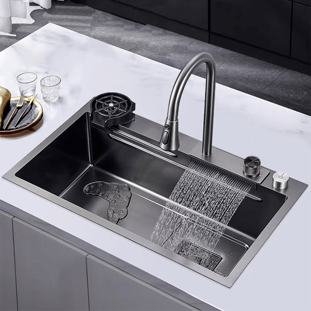 KOCH KITCHEN อ่างล้างจานฝังบน 1 หลุมไม่มีที่พัก 304SS 75x46x22 ซม. MARTIN สีดำพรีเมี่ยม