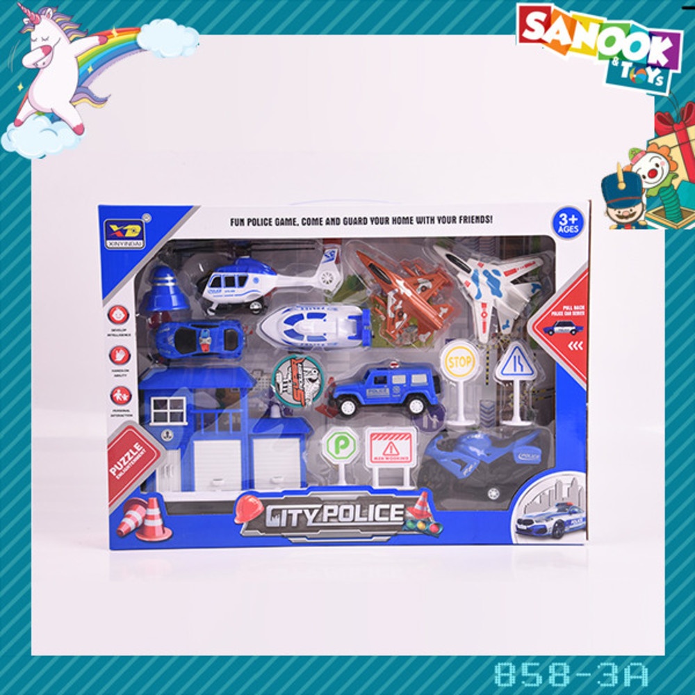 TOYS ชุดของเล่นพาหนะเซตตำรวจ บรรจุ5คัน สีน้ำเงิน#858-3A(45x6x32ซม.)