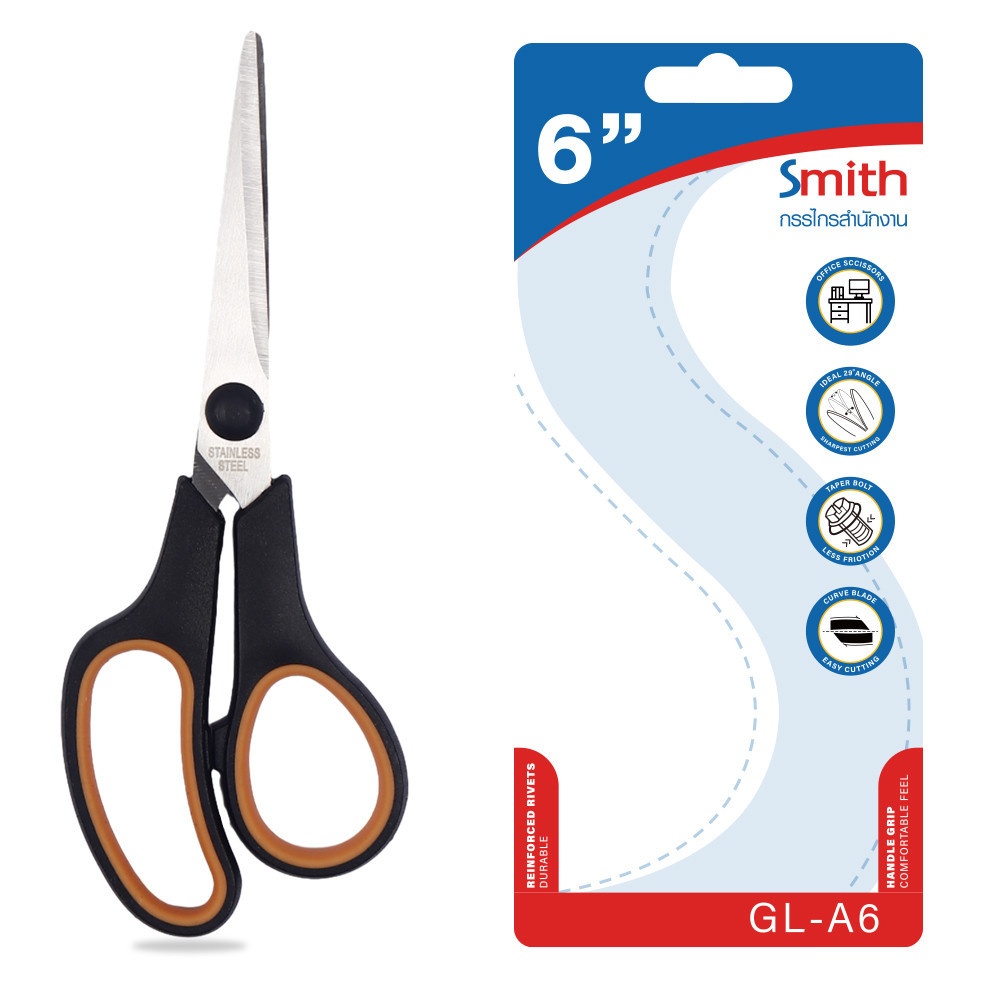 Smith กรรไกร 6 นิ้ว รุ่น Offc-GLA6 ขนาด 0.15x7x15 ซม. สีดำ-ส้ม